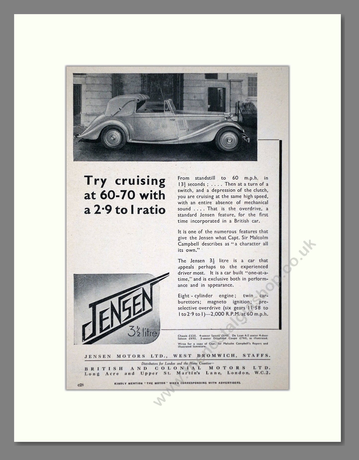 Jensen - 3.5 Litre. Vintage Advert 1937 (ref AD64438)