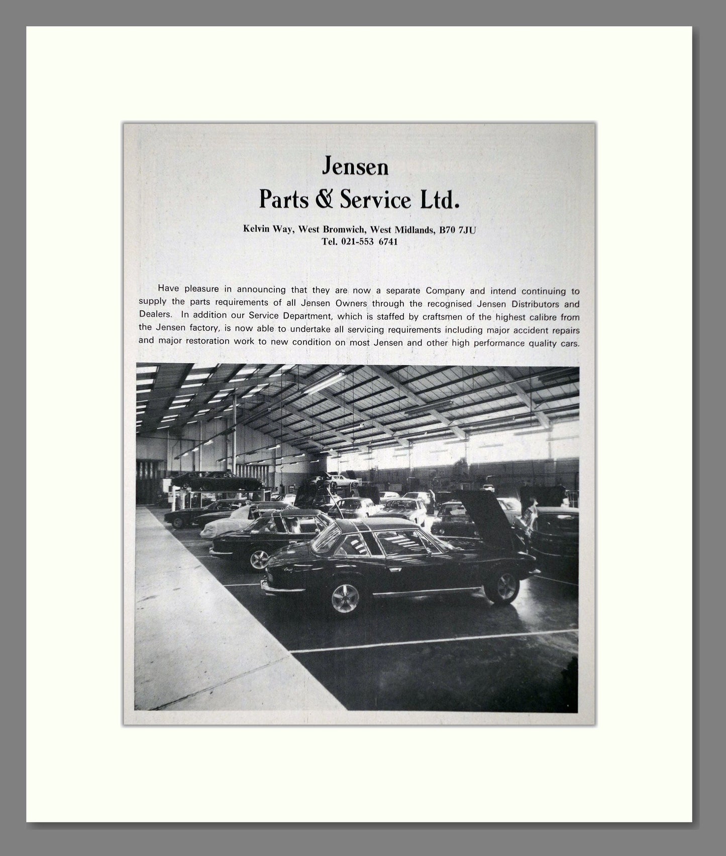 Jensen - Parts And Service. Vintage Advert 1976 (ref AD64448)