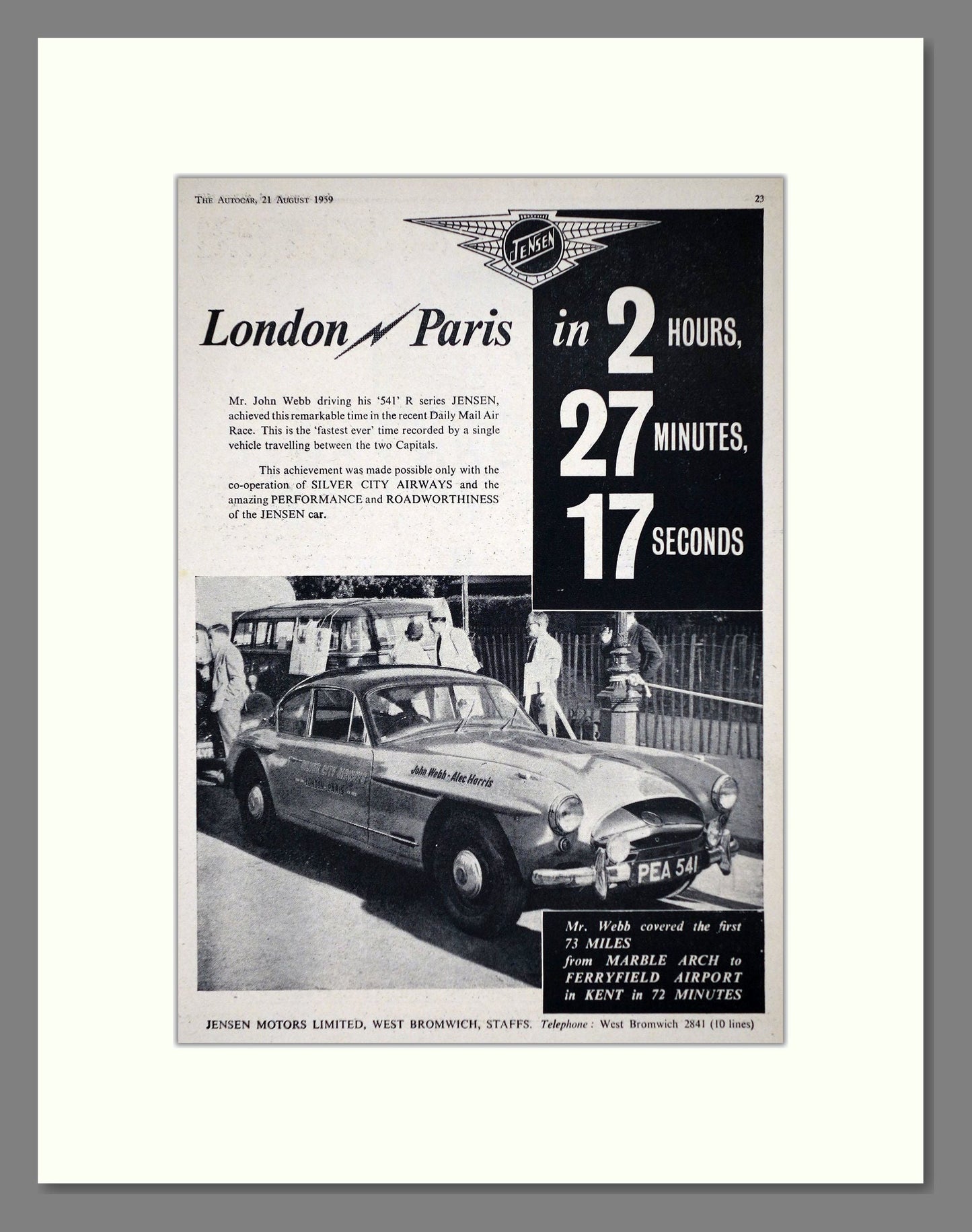 Jensen - 541R. Vintage Advert 1959 (ref AD64449)