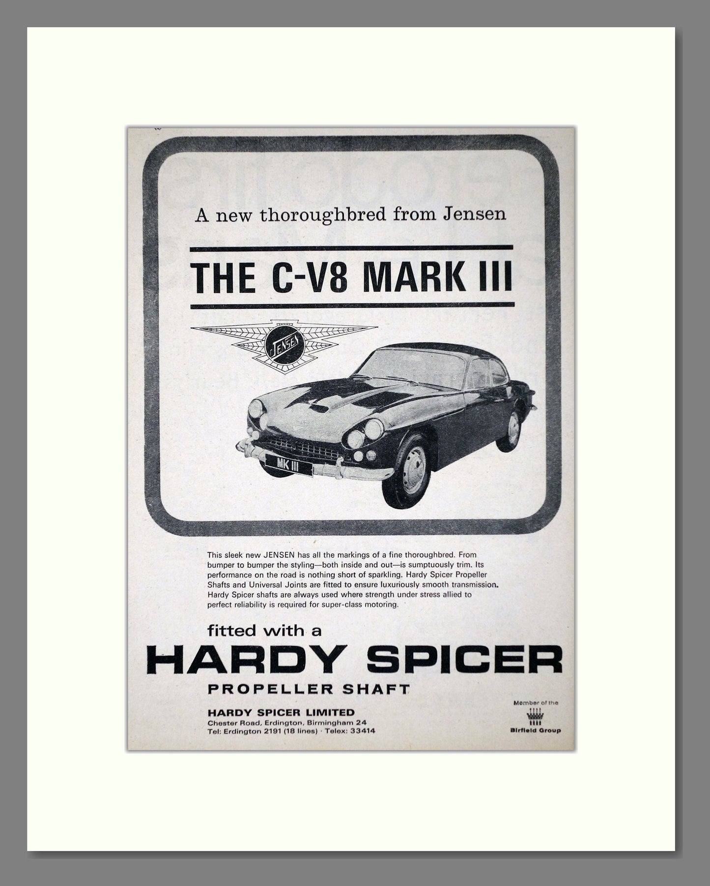 Jensen - C/V8 MKIII. Vintage Advert 1965 (ref AD64464)