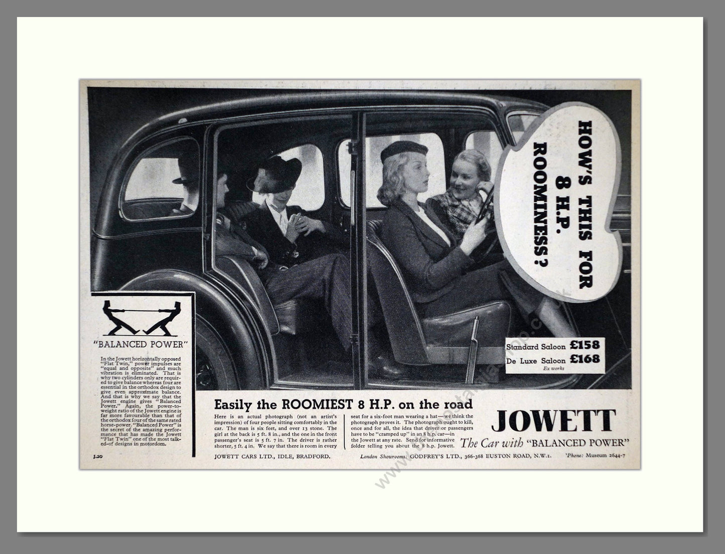 Jowett - 8HP Flat Twin. Vintage Advert 1936 (ref AD64474)