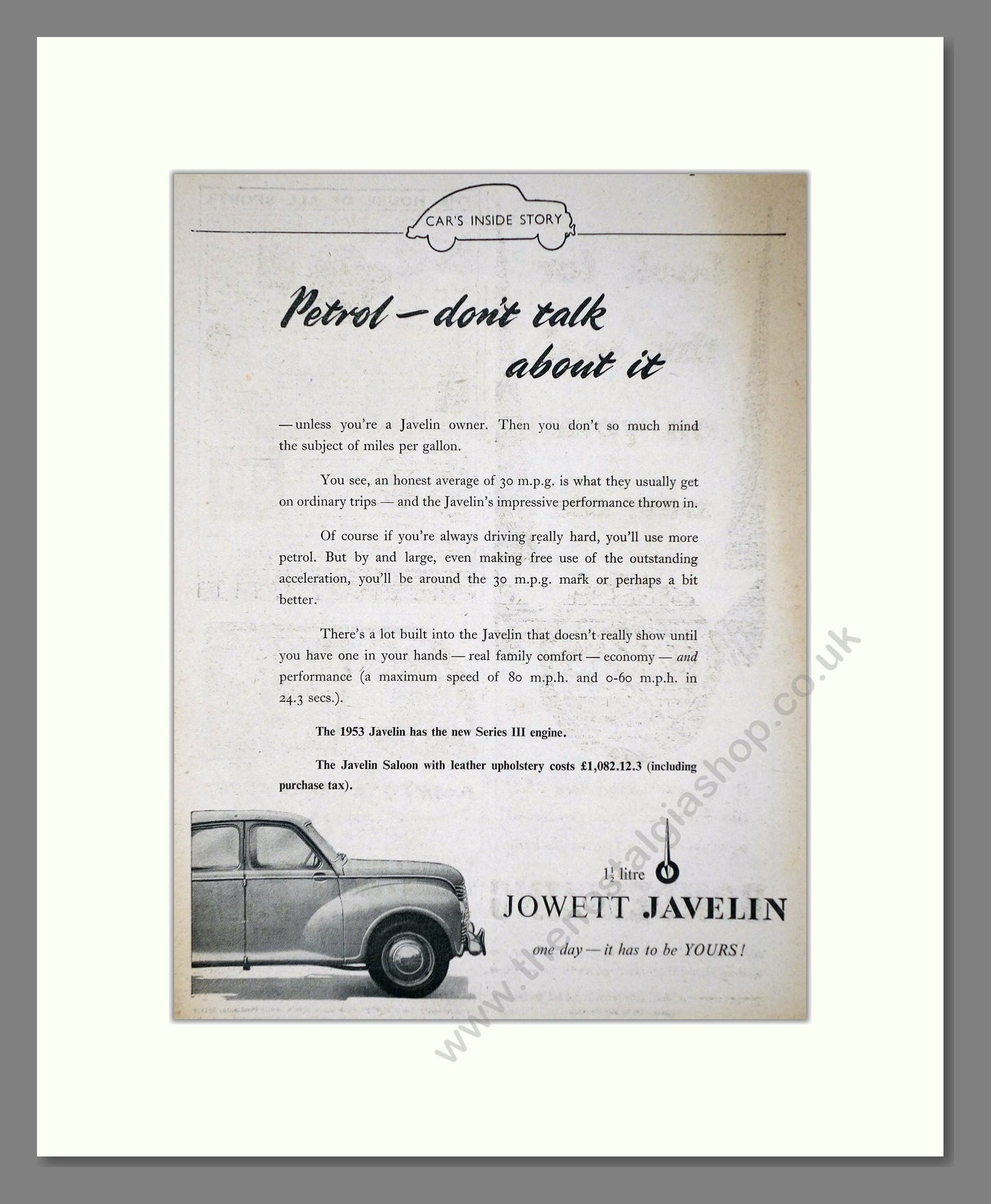 Jowett - Javelin. Vintage Advert 1952 (ref AD64483)
