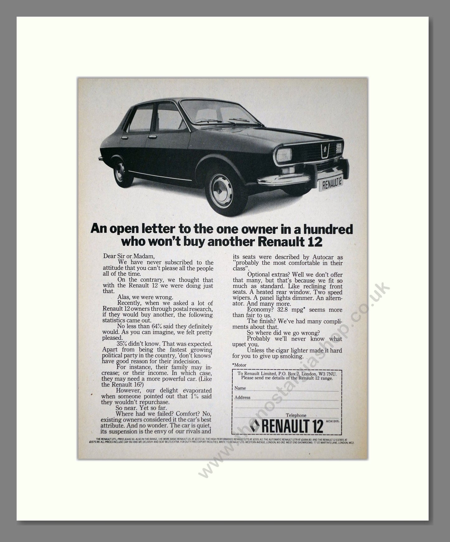 Renault - 12. Vintage Advert 1974 (ref AD64525)