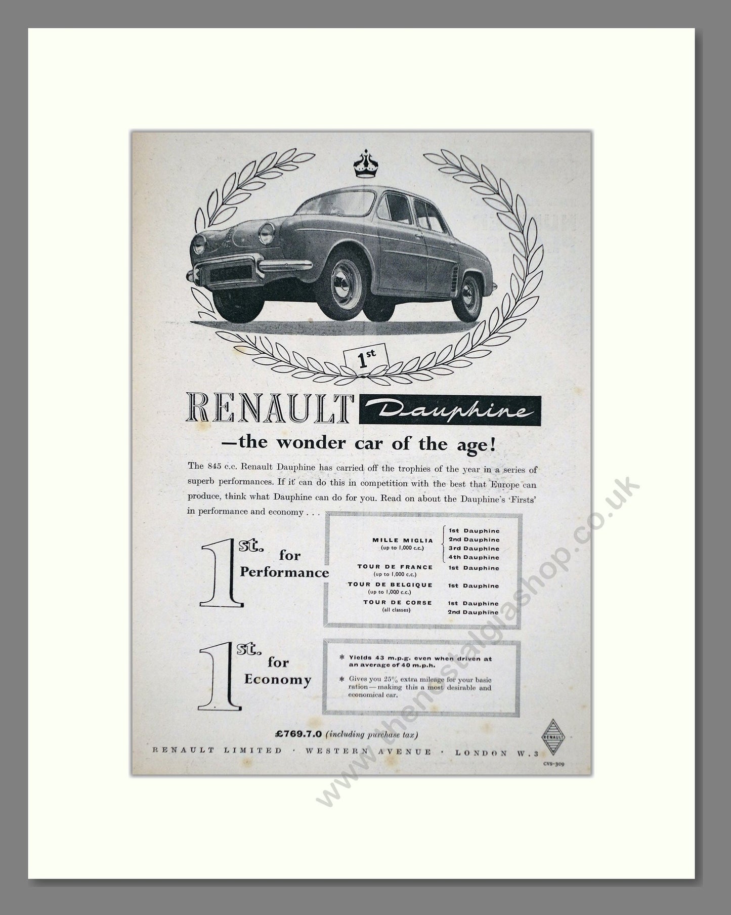 Renault - Dauphine. Vintage Advert 1956 (ref AD64586)