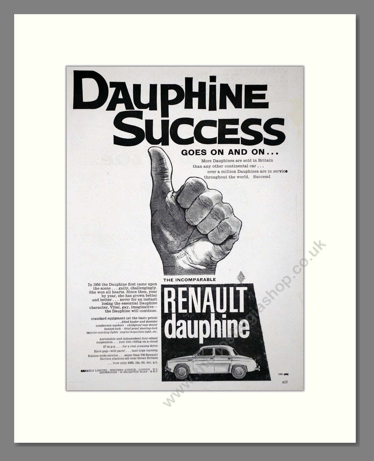 Renault - Dauphine. Vintage Advert 1960 (ref AD64590)