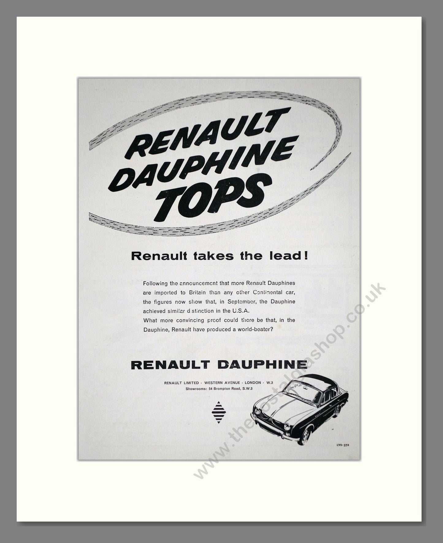 Renault - Dauphine. Vintage Advert 1959 (ref AD64592)