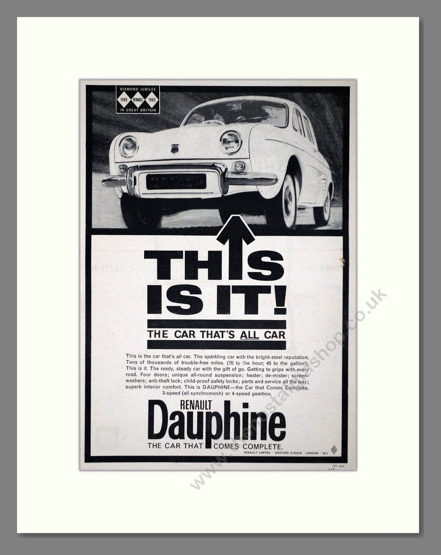 Renault - Dauphine. Vintage Advert 1962 (ref AD64595)