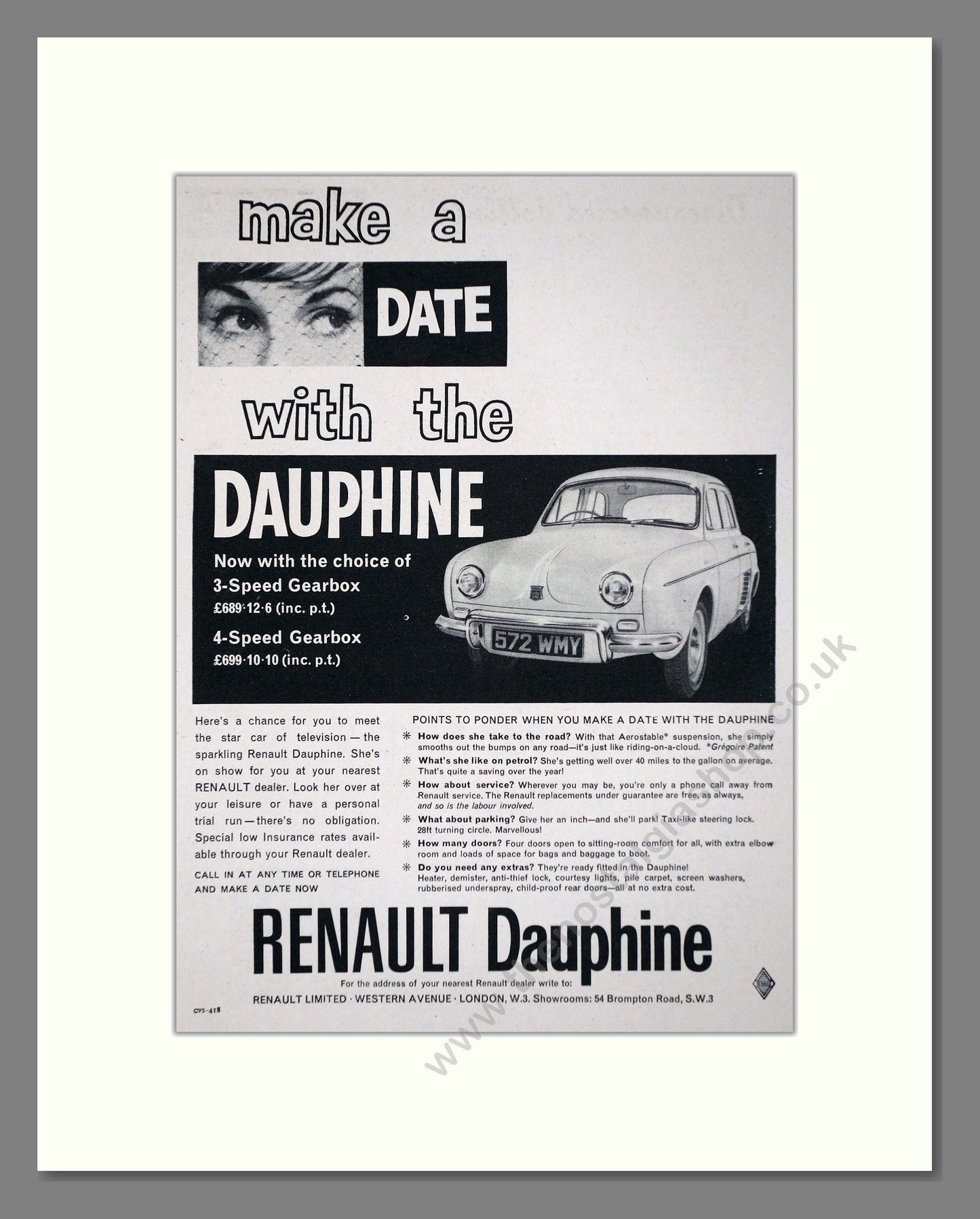 Renault - Dauphine. Vintage Advert 1961 (ref AD64597)