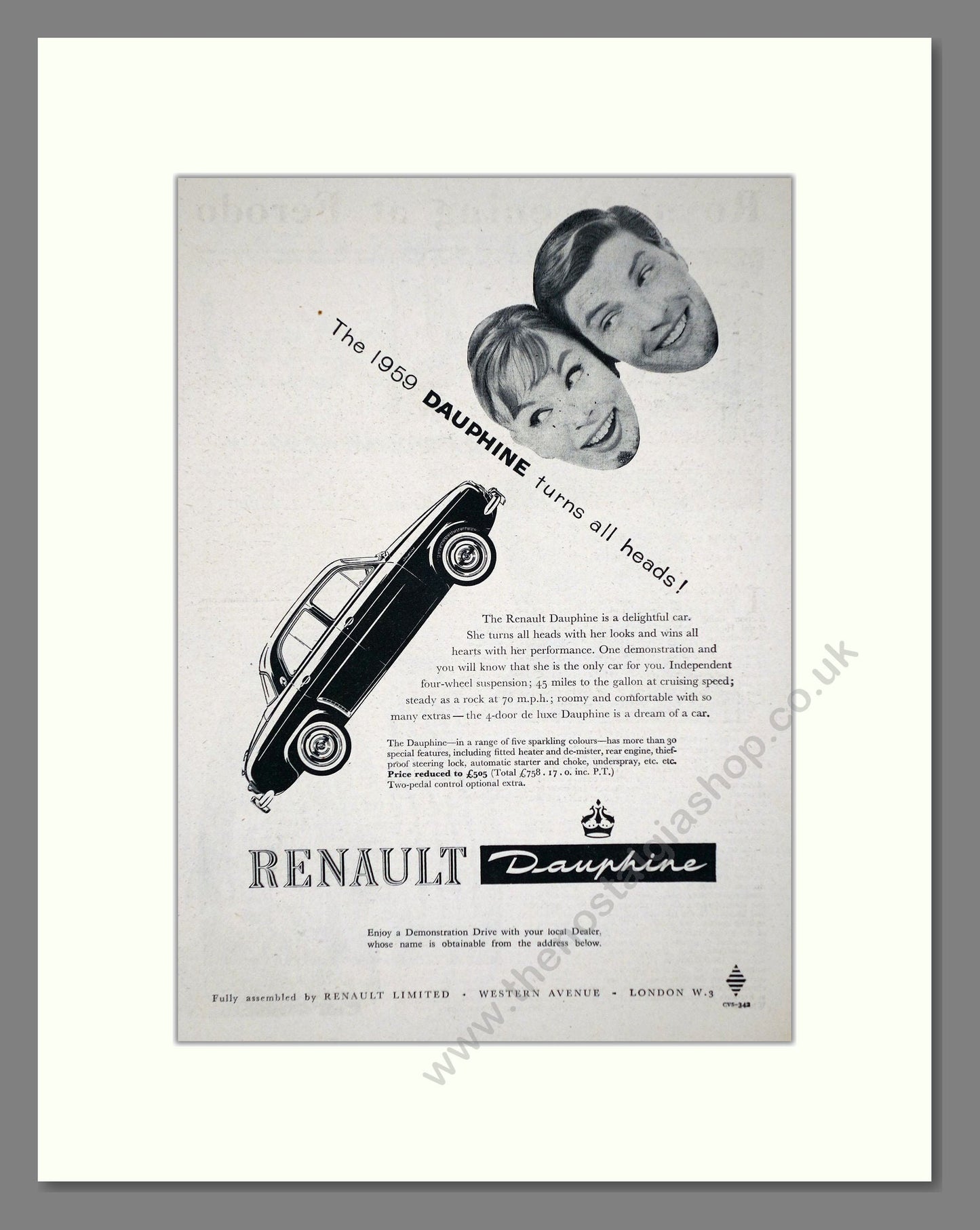 Renault - Dauphine. Vintage Advert 1958 (ref AD64603)