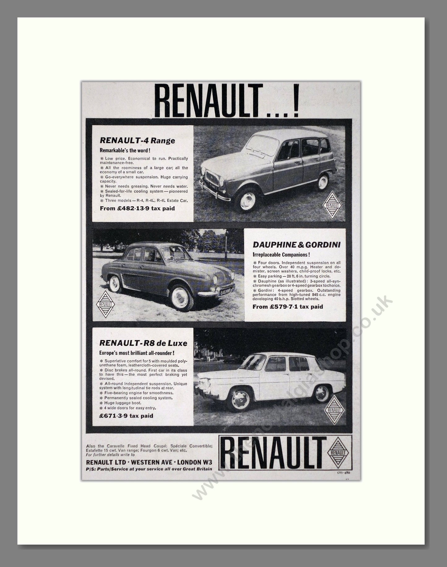 Renault - 4 / Daupine / Gordini / R8. Vintage Advert 1963 (ref AD64635)