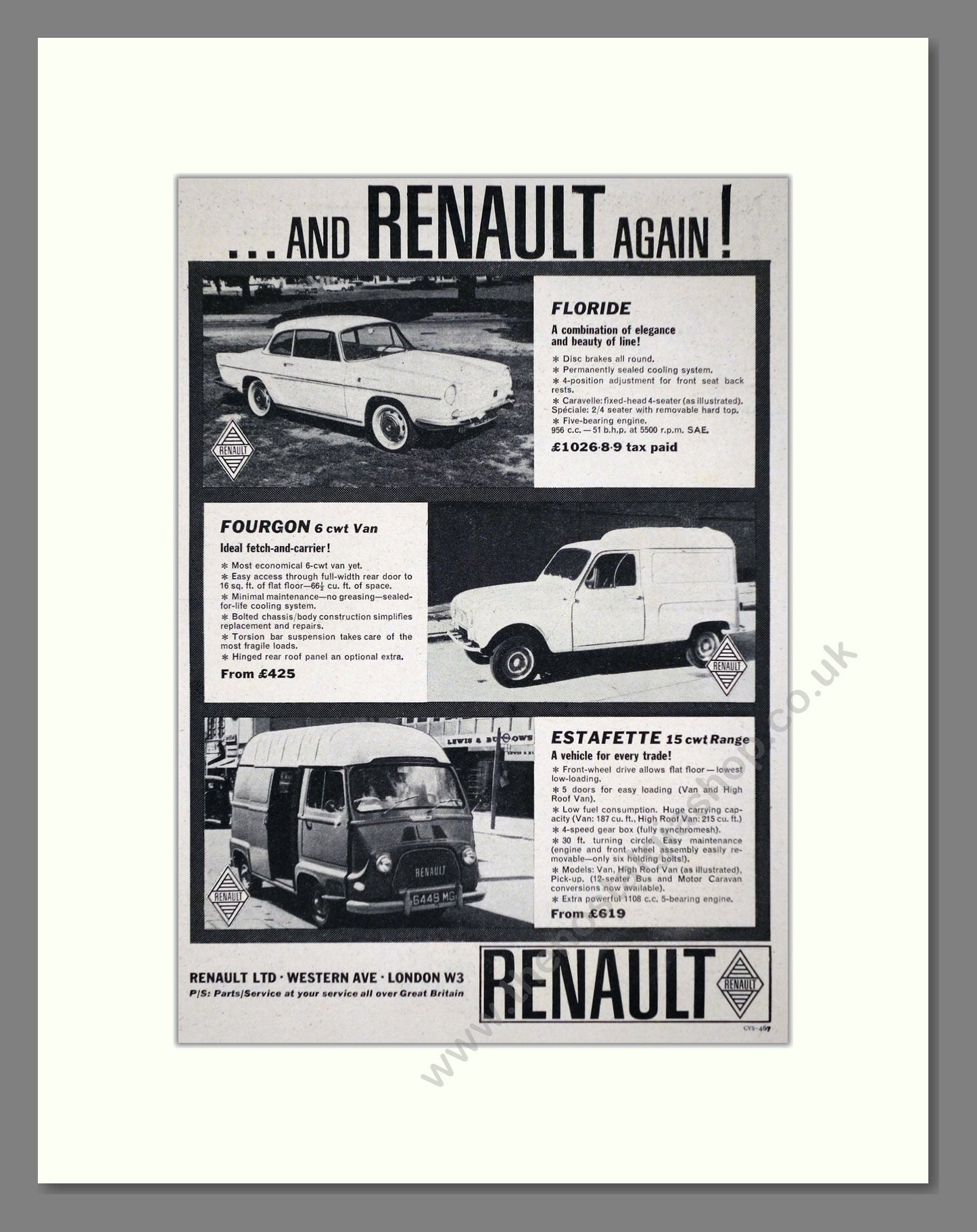 Renault - Floride / Fourgon / Estafette. Vintage Advert 1963 (ref AD64636)