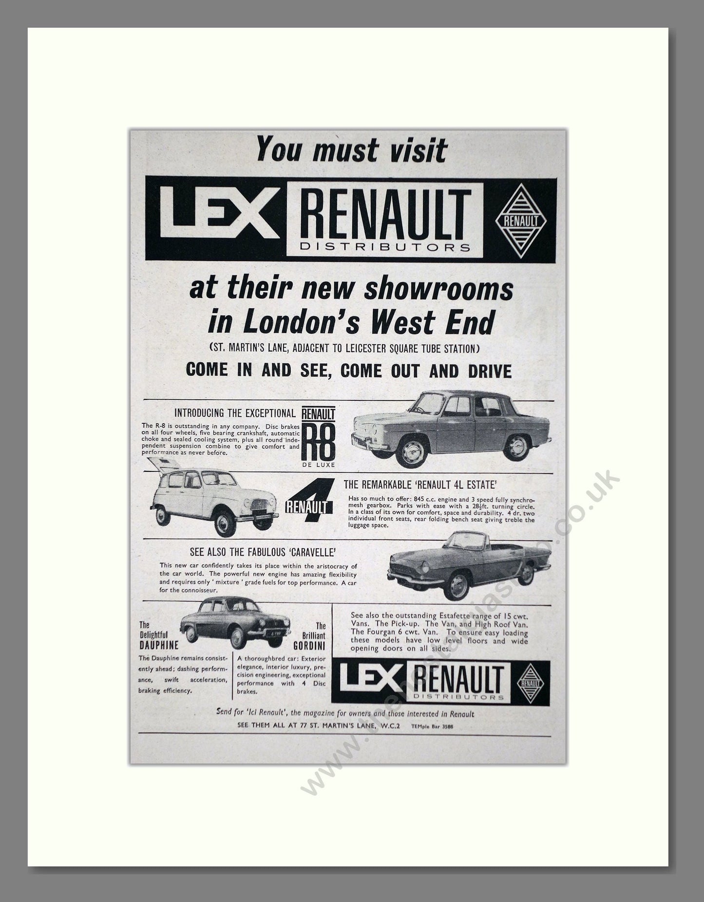 Renault - R8 / 4L / Caravelle / Dauphine / Gordini. Vintage Advert 1963 (ref AD64637)