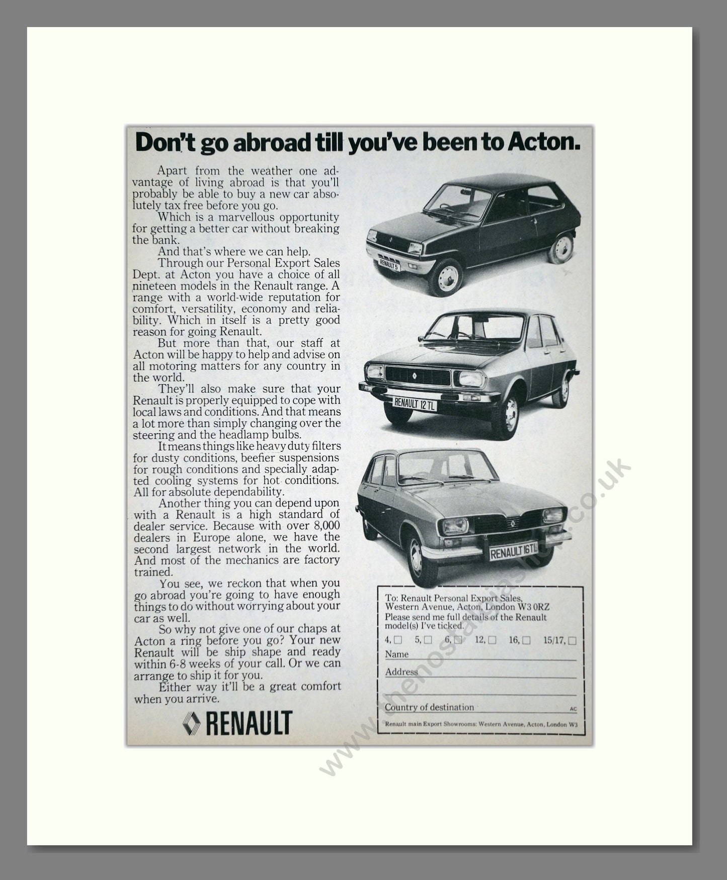 Renault - Personal Export Sales. Vintage Advert 1976 (ref AD64639)