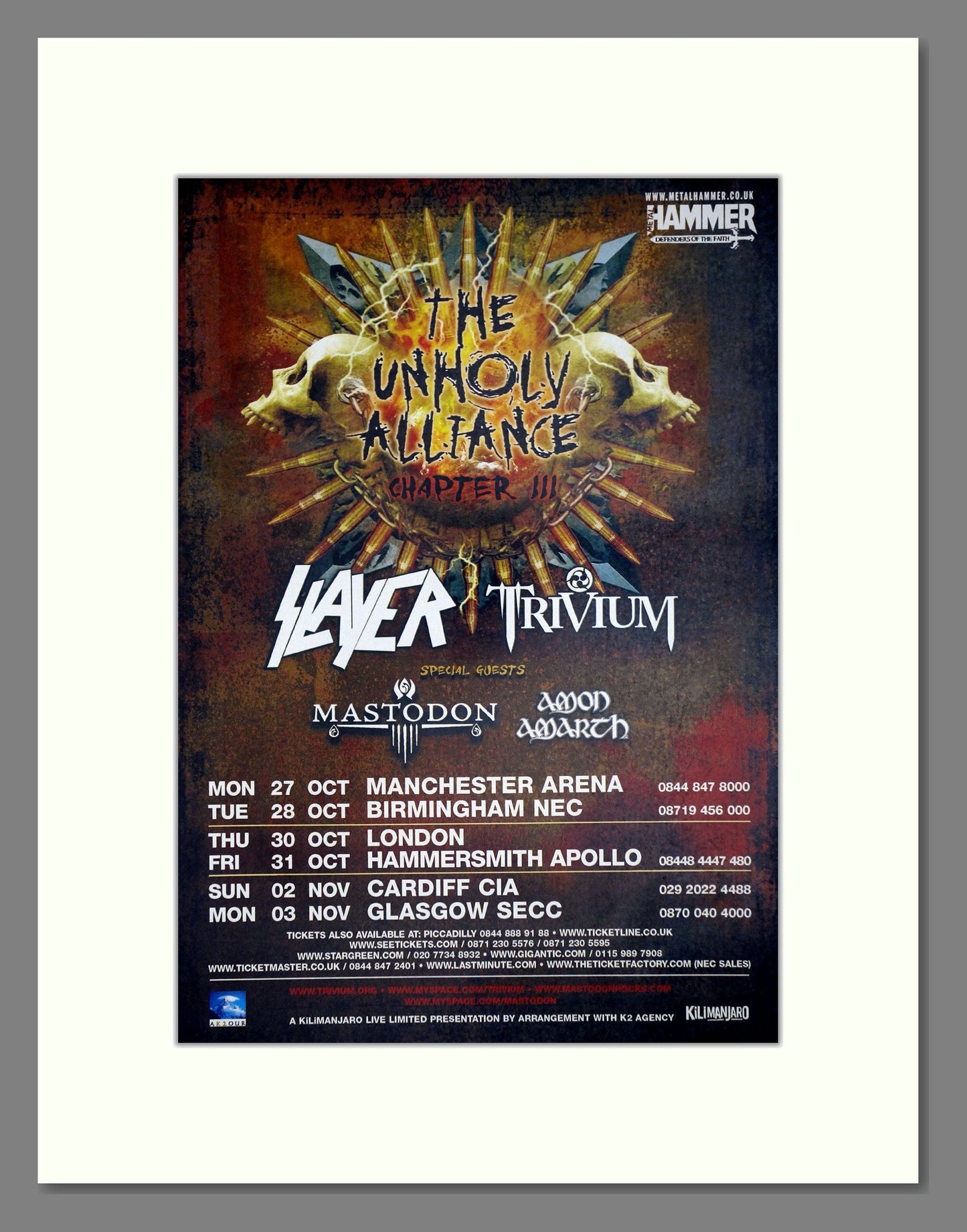 Unholy Alliance (Slayer / Trivium) - UK Tour. Vintage Advert 2008 (ref AD64693)