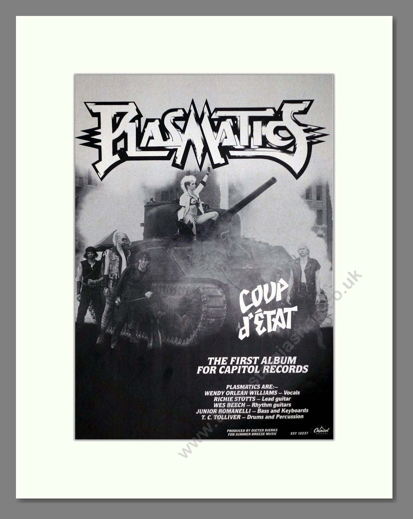 Plasmatics - Coup D'Etat. Vintage Advert 1982 (ref AD64745)
