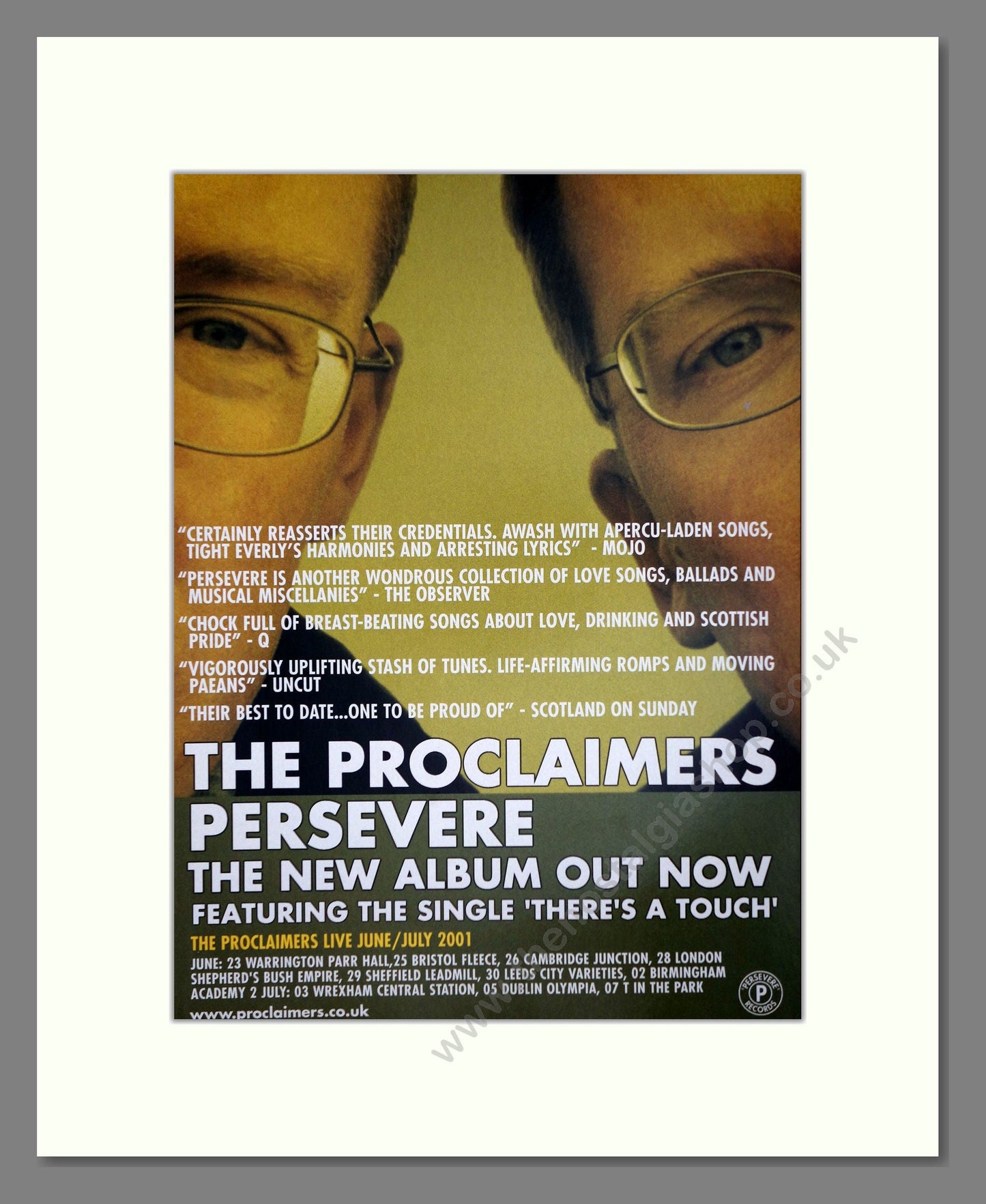 Proclaimers (The) - Persevere. Vintage Advert 2001 (ref AD64755)