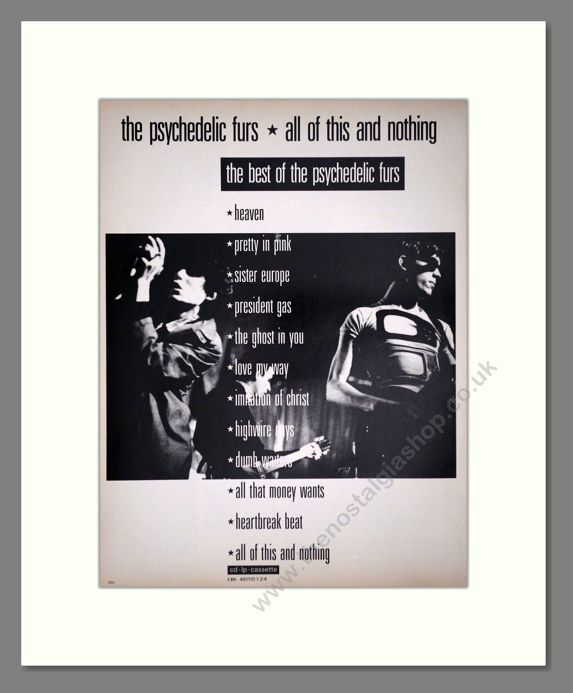 Psychedelic Furs (The) - Best Of. Vintage Advert 1988 (ref AD64763 