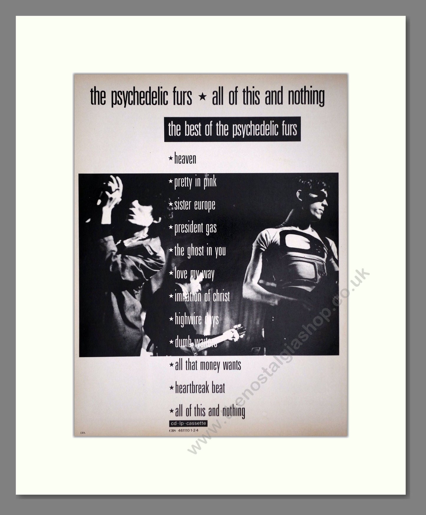 Psychedelic Furs (The) - Best Of. Vintage Advert 1988 (ref AD64763)