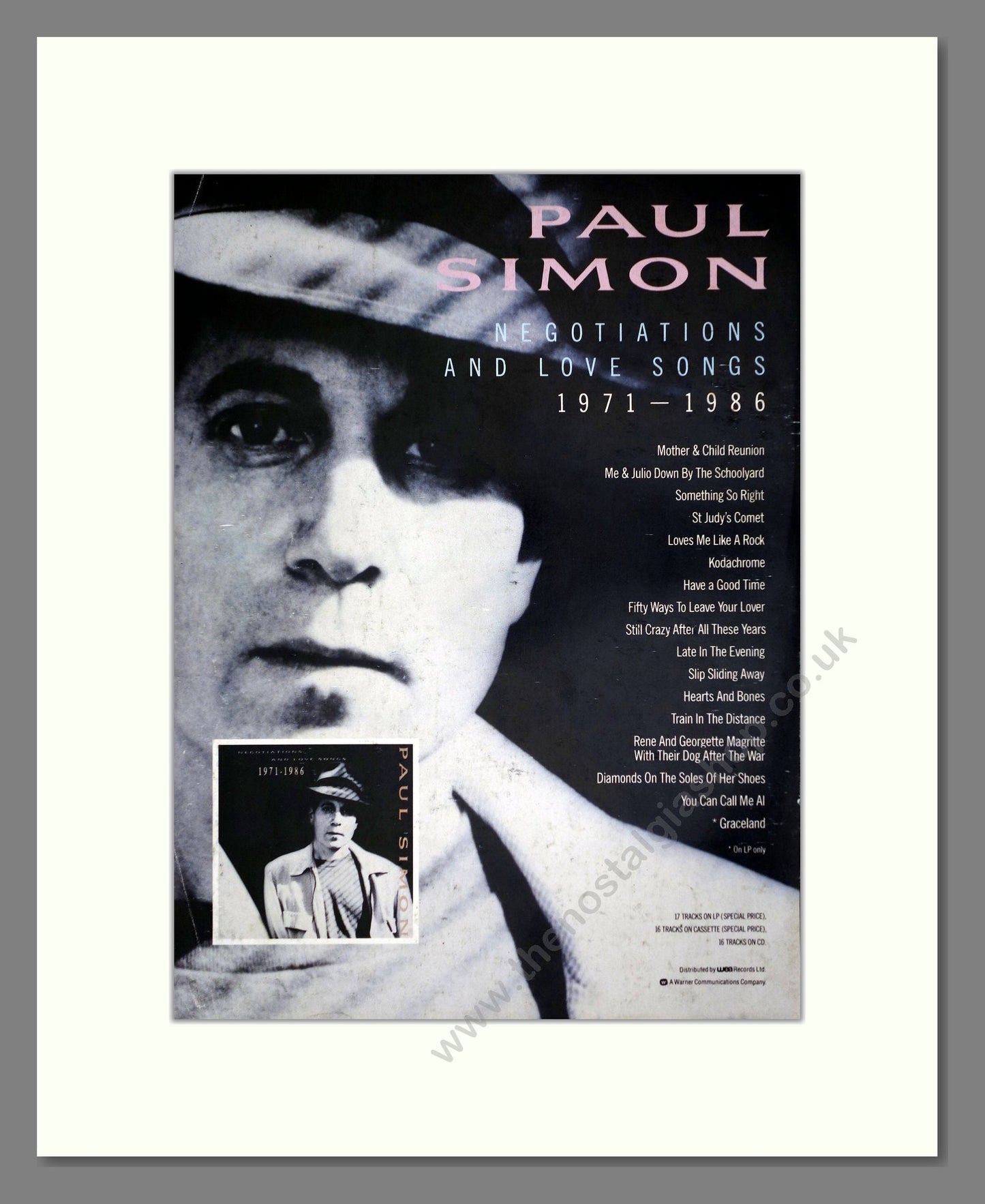 Paul Simon - Negotiations And Love Songs. Vintage Advert 1988 (ref AD64775)