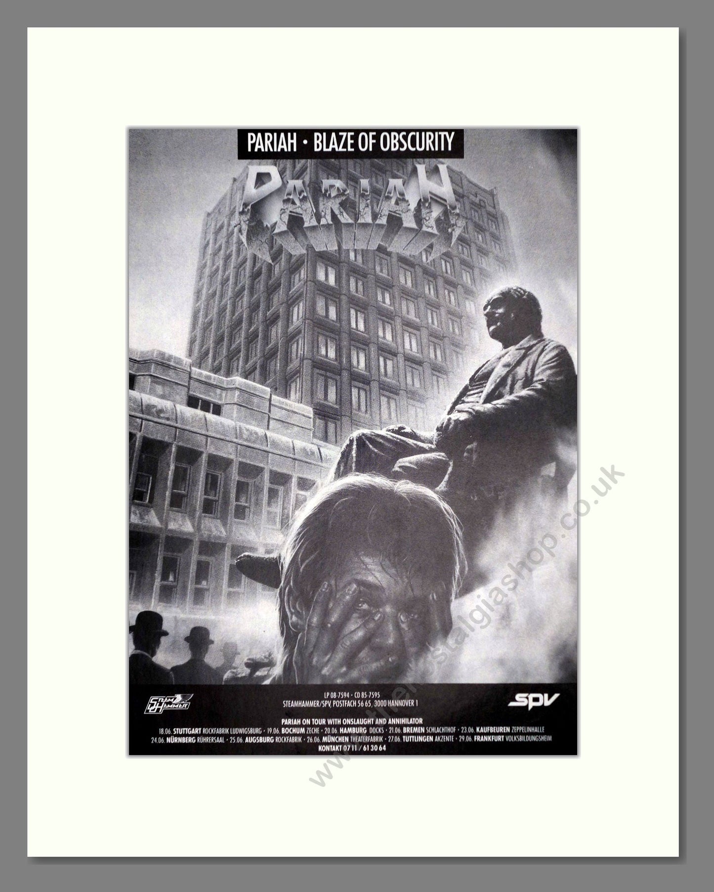 Pariah - Blaze Of Obscurity. Vintage Advert 1989 (ref AD64786)