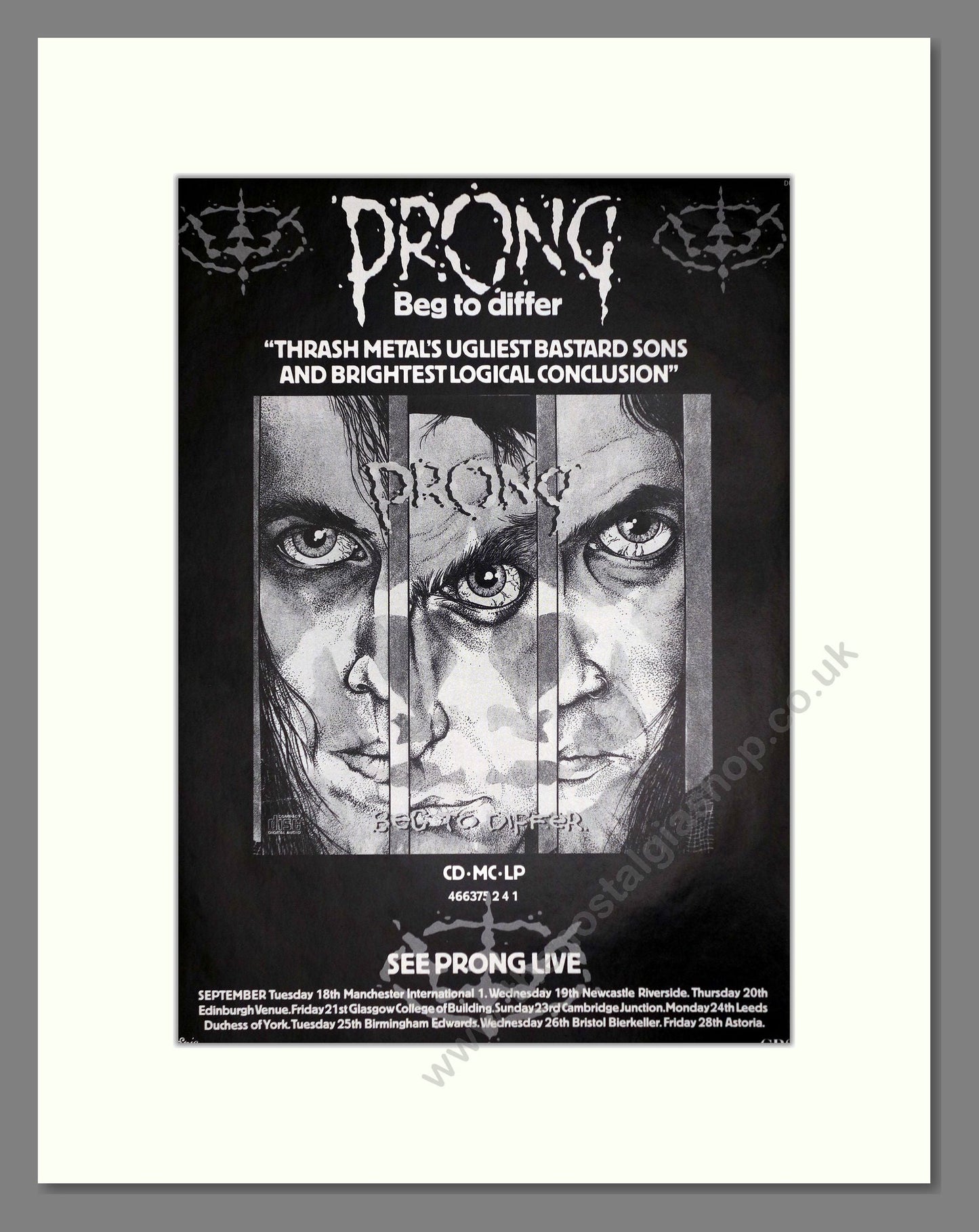 Prong - Beg To Differ. Vintage Advert 1990 (ref AD64799)
