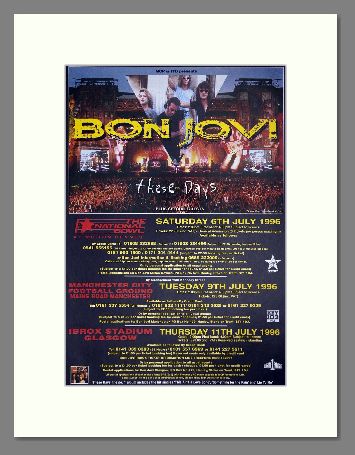 Bon Jovi - UK Tour. Vintage Advert 1996 (ref AD64850)