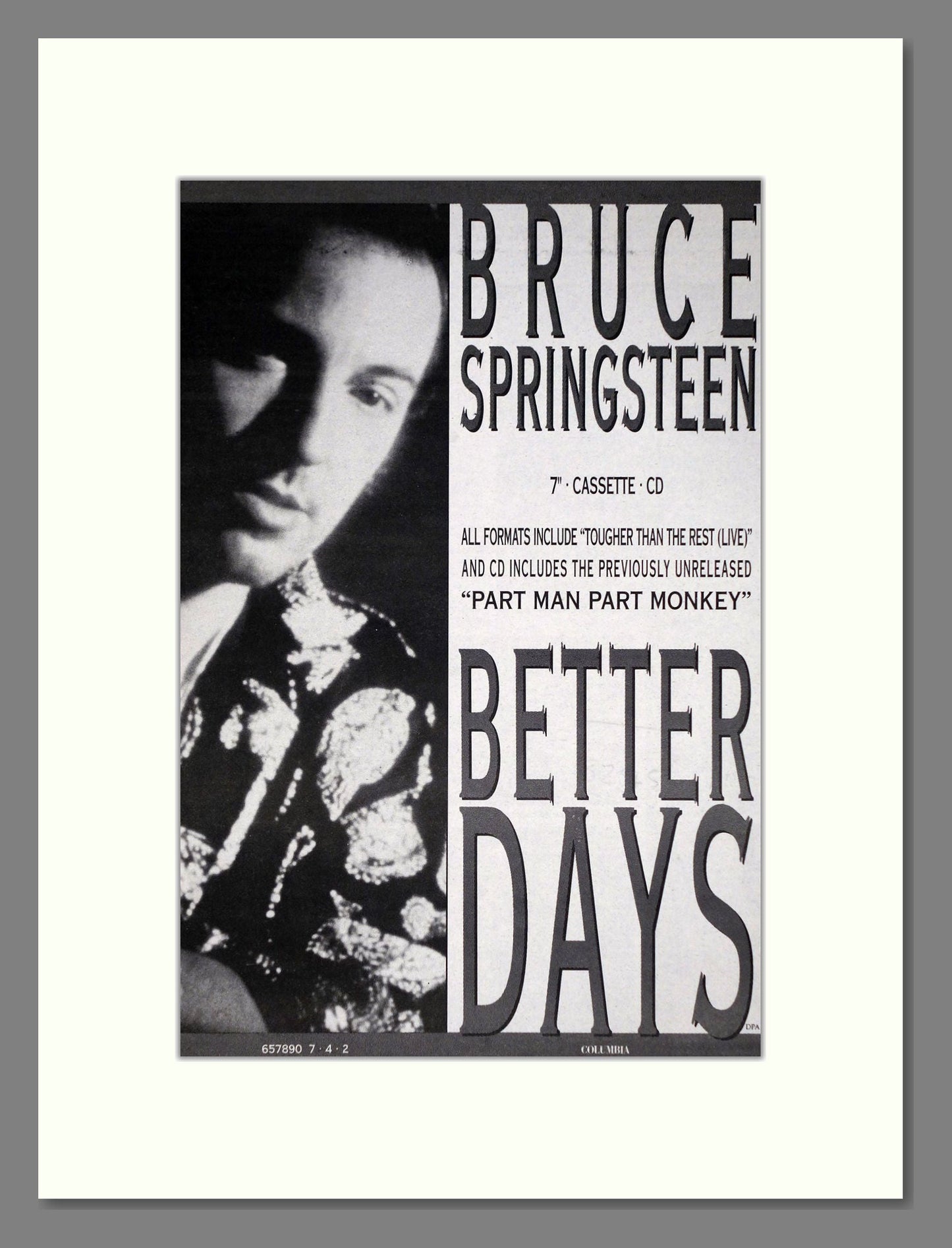 Bruce Springsteen - Better Days. Vintage Advert 1992 (ref AD64862)