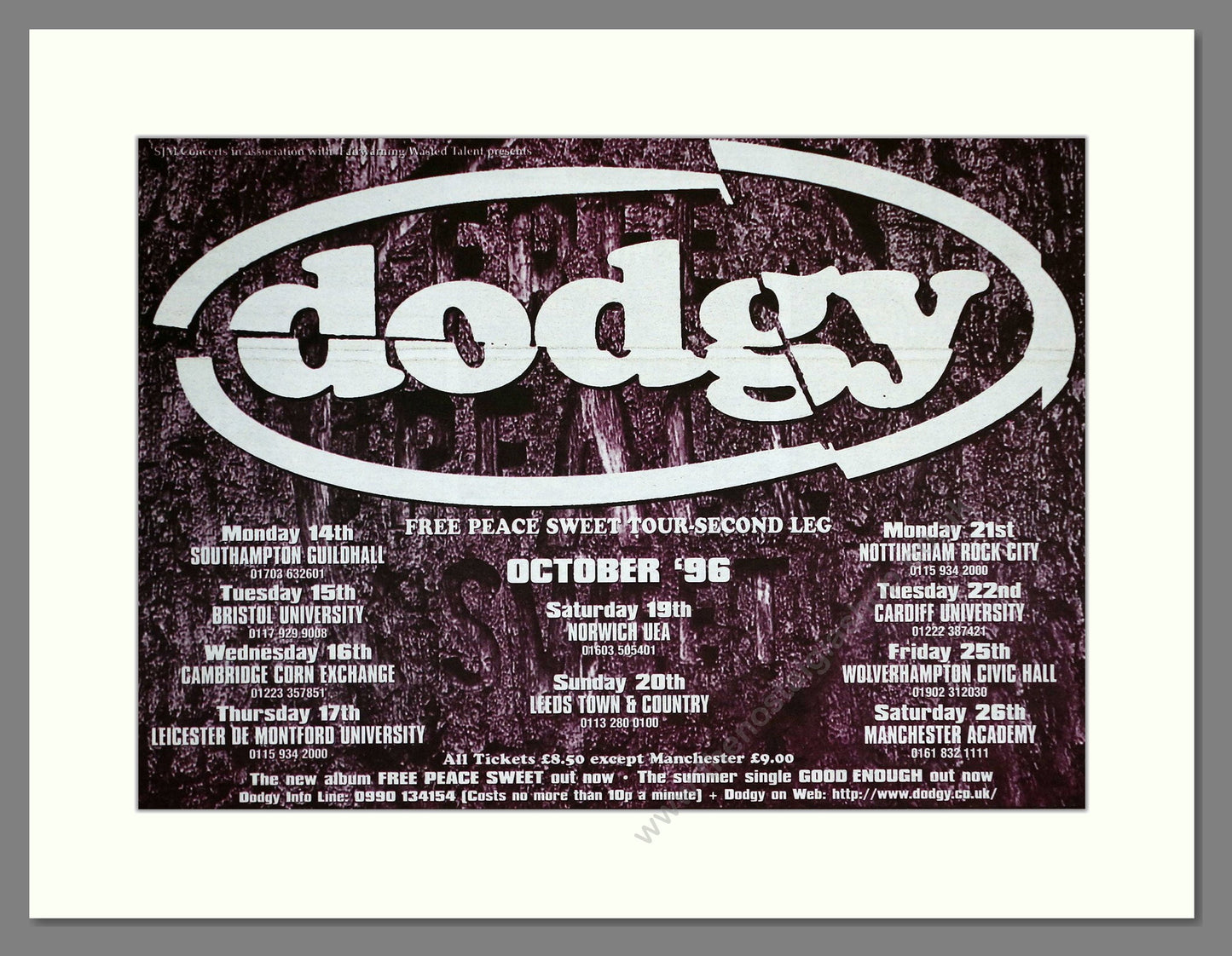 Dodgy - UK Tour. Vintage Advert 1996 (ref AD64865)