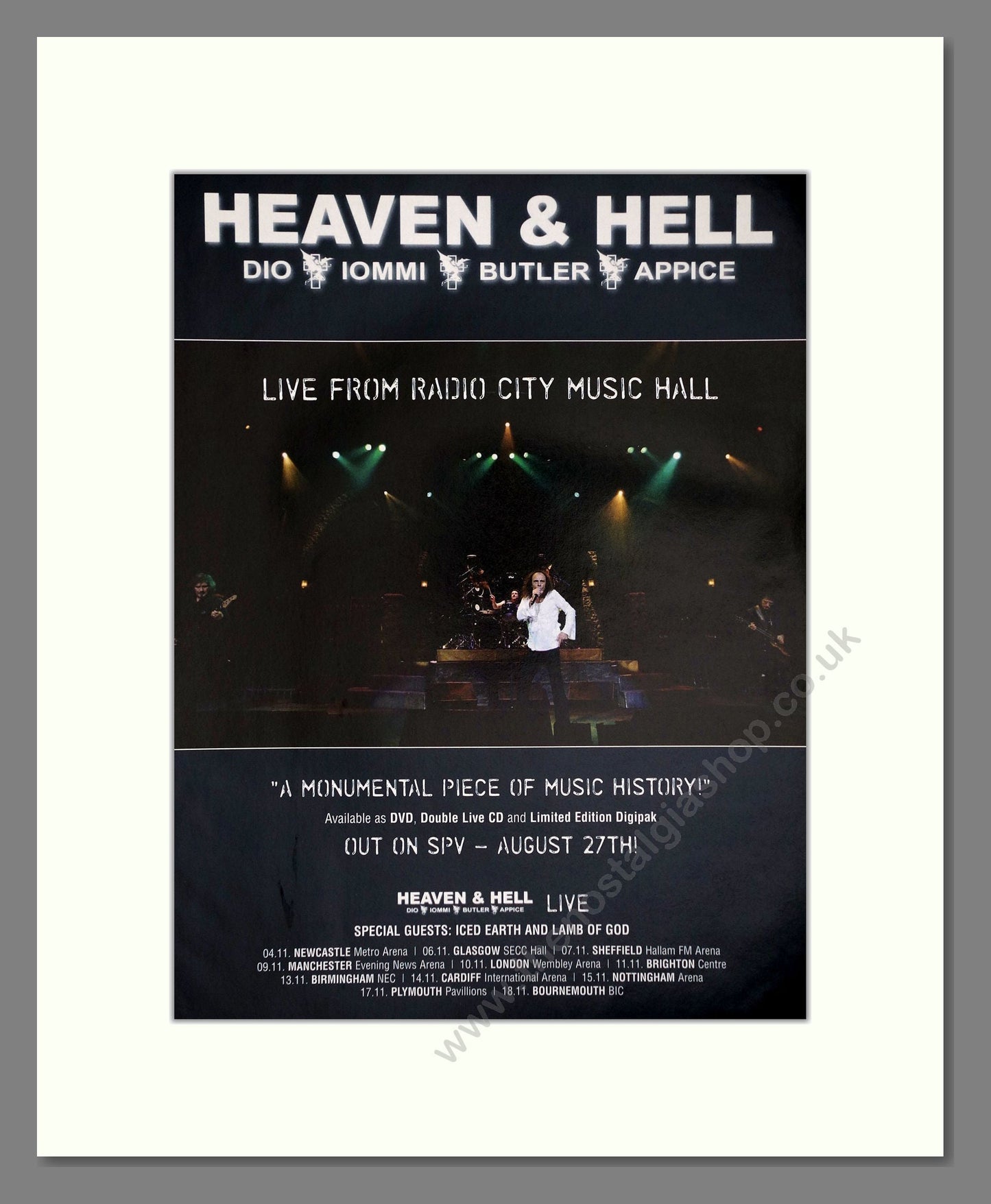 Black Sabbath Heaven And Hell (Dio / Iommi / Butler / Appice) - Live From Radio City Music Hall. Vintage Advert 2007 (ref AD64915)