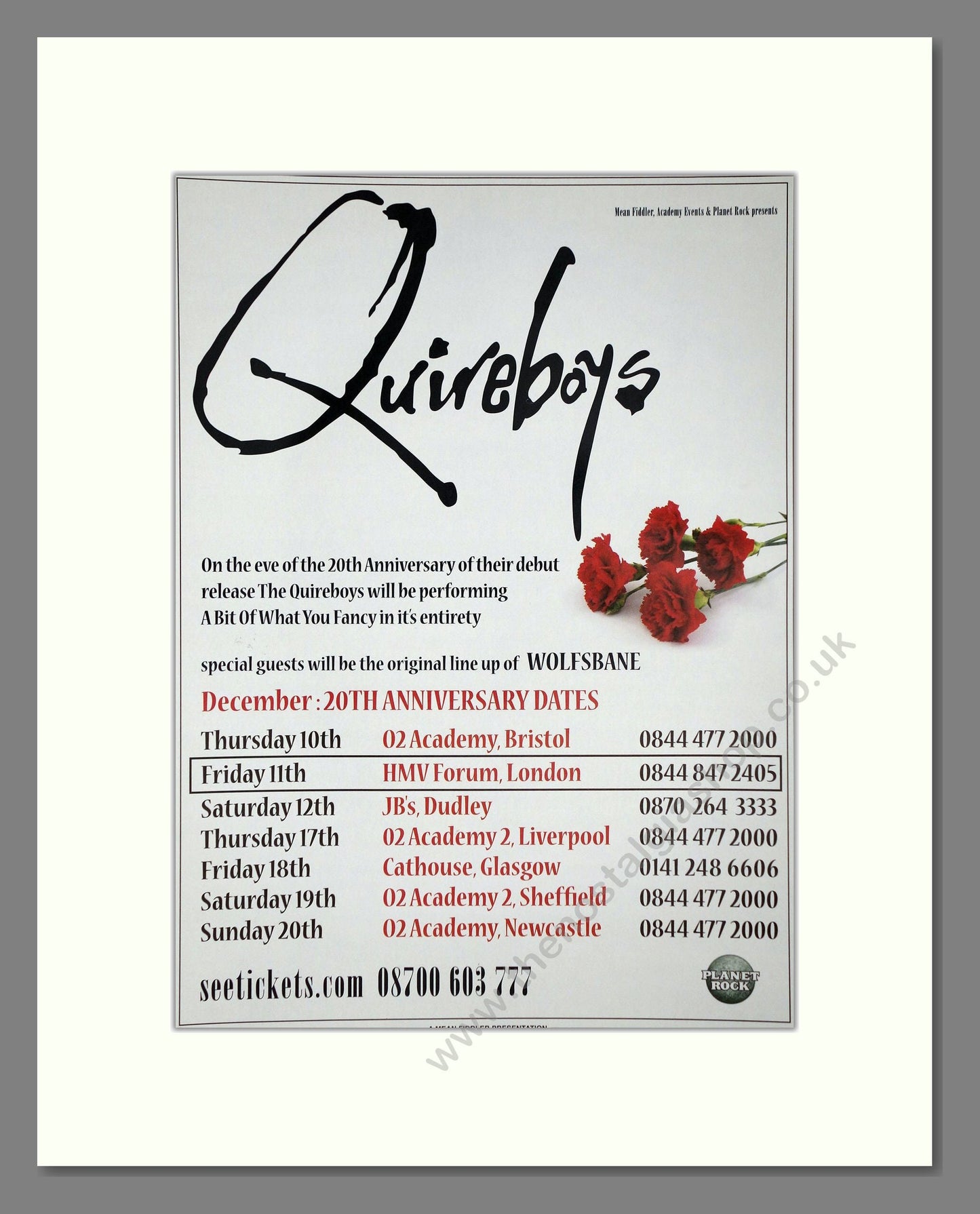 Quireboys - UK Tour. Vintage Advert 2009 (ref AD64943)