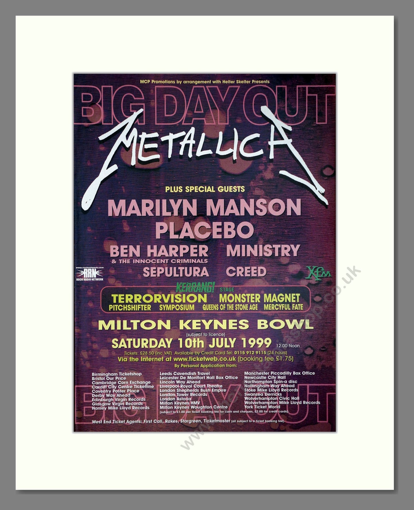 Metallica - Big Day Out Line Up. Vintage Advert 1999 (ref AD64946)