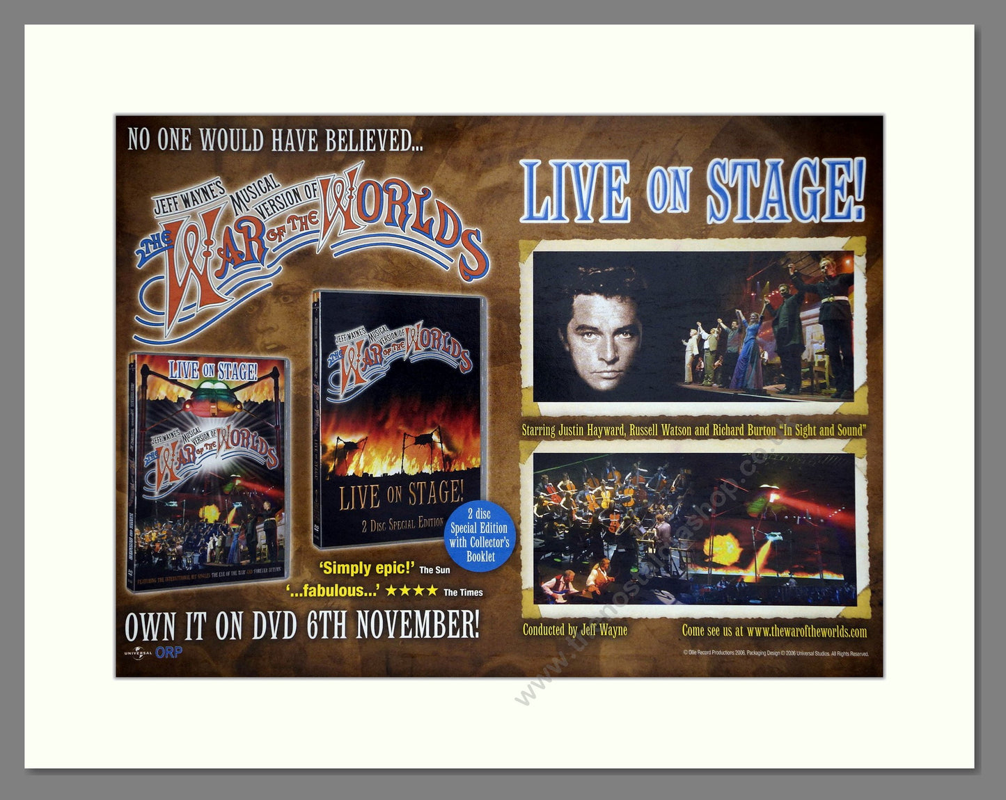 War Of The Worlds - Live On Stage. Vintage Advert 2006 (ref AD64949)