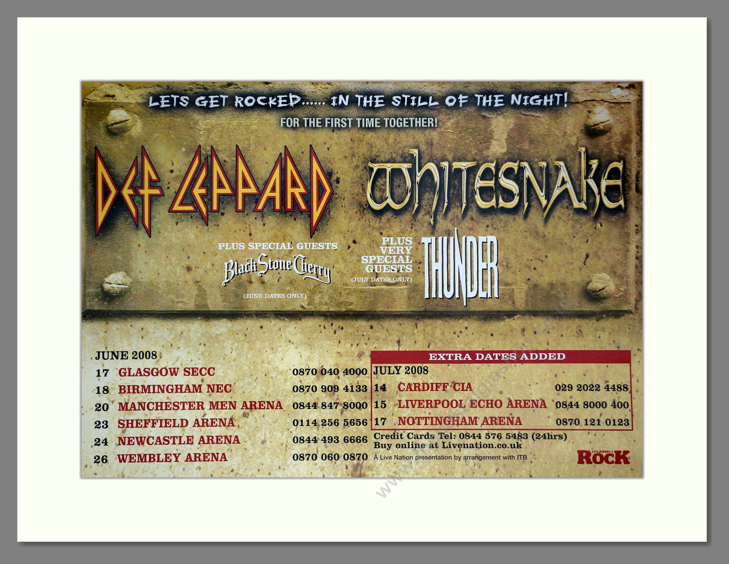 Def Leppard / Whitesnake - UK Tour. Vintage Advert 2008 (ref AD64953)