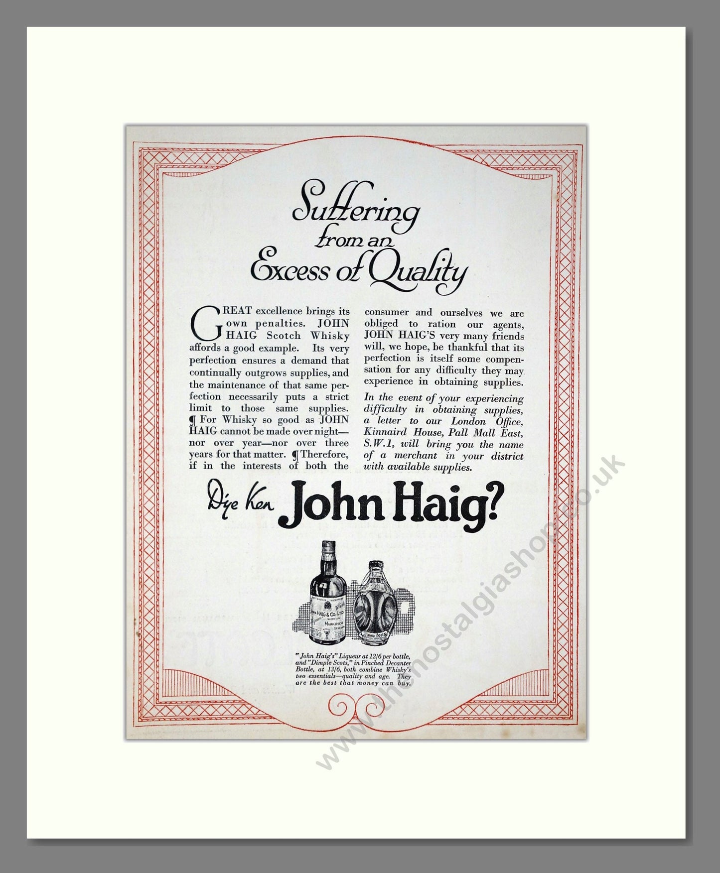 John Haig - Scotch Whisky. Vintage Advert 1924 (ref AD64972)