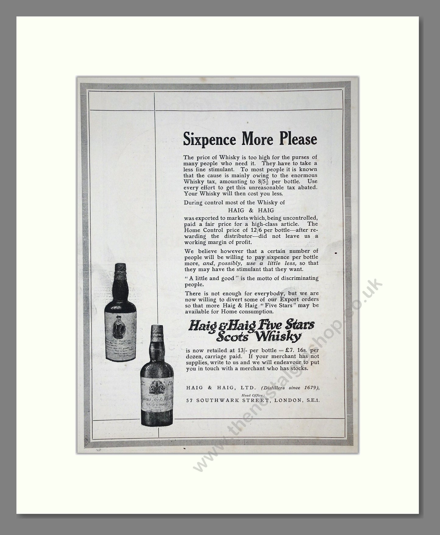 Haig And Haig - Five Stars Scots Whisky. Vintage Advert 1921 (ref AD64985)