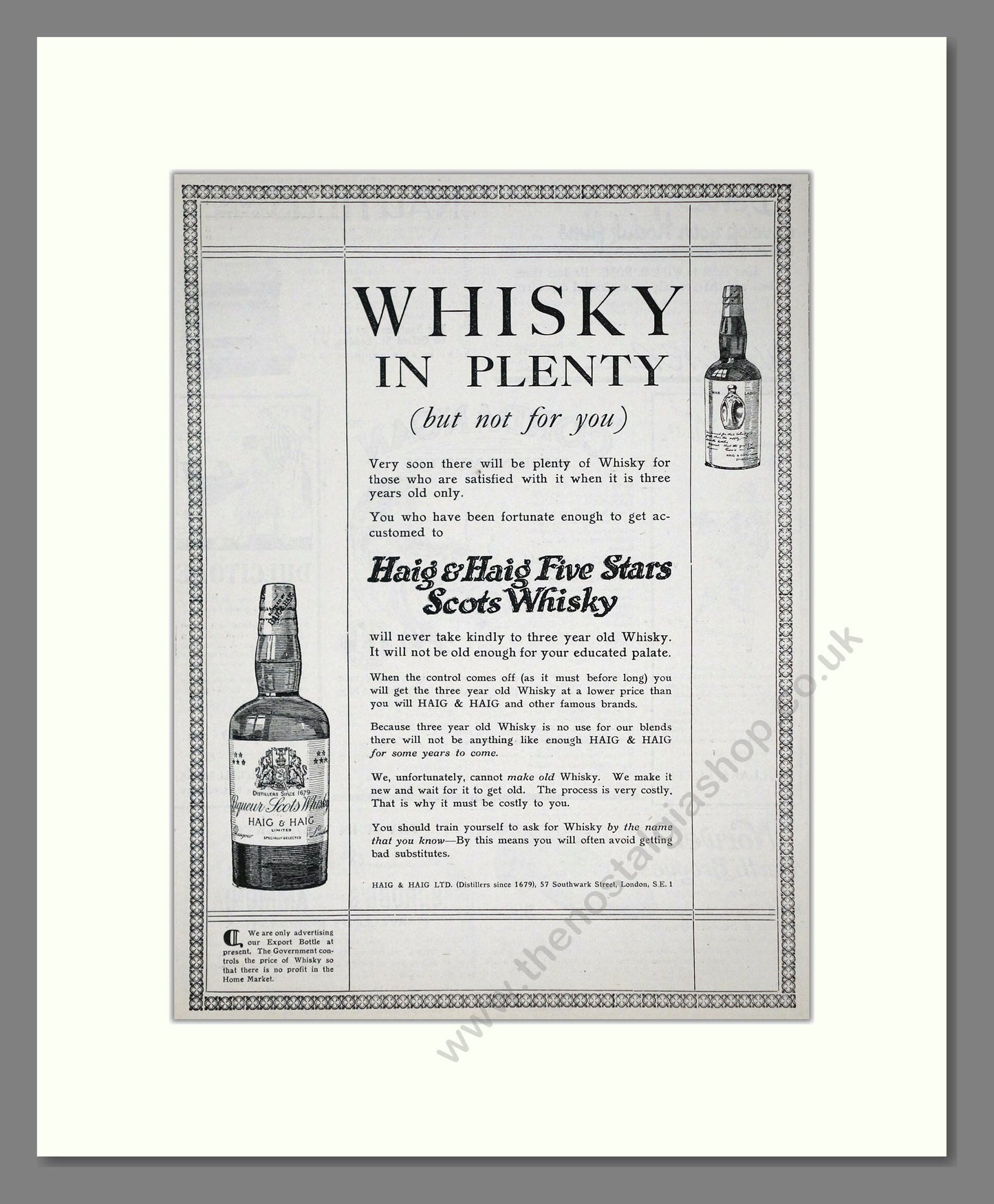 Haig And Haig - Five Stars Scots Whisky. Vintage Advert 1921 (ref AD64987)