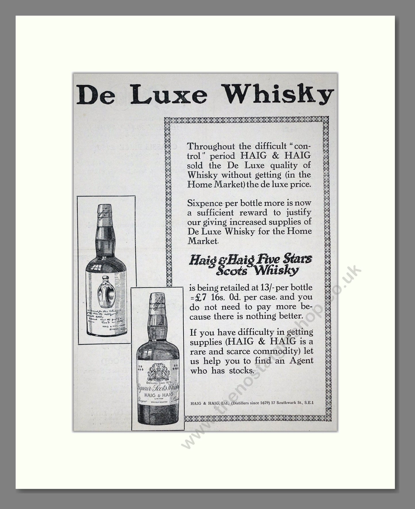 Haig And Haig - Five Stars Scots Whisky. Vintage Advert 1921 (ref AD64990)
