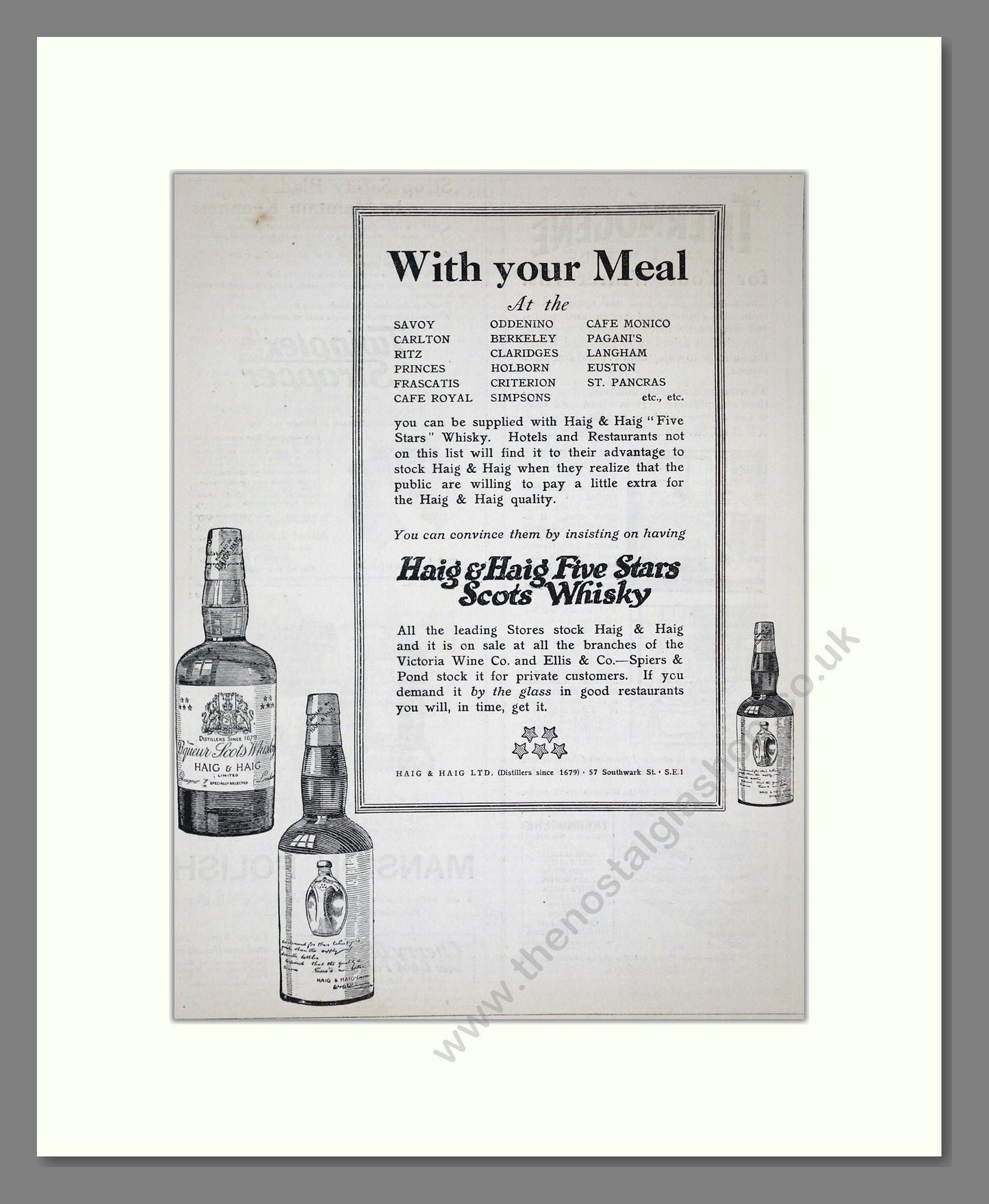 Haig And Haig - Five Stars Scots Whisky. Vintage Advert 1921 (ref AD64991)