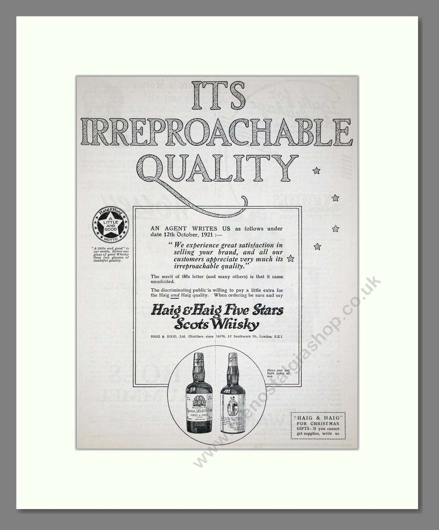 Haig And Haig - Five Stars Scots Whisky. Vintage Advert 1921 (ref AD64992)
