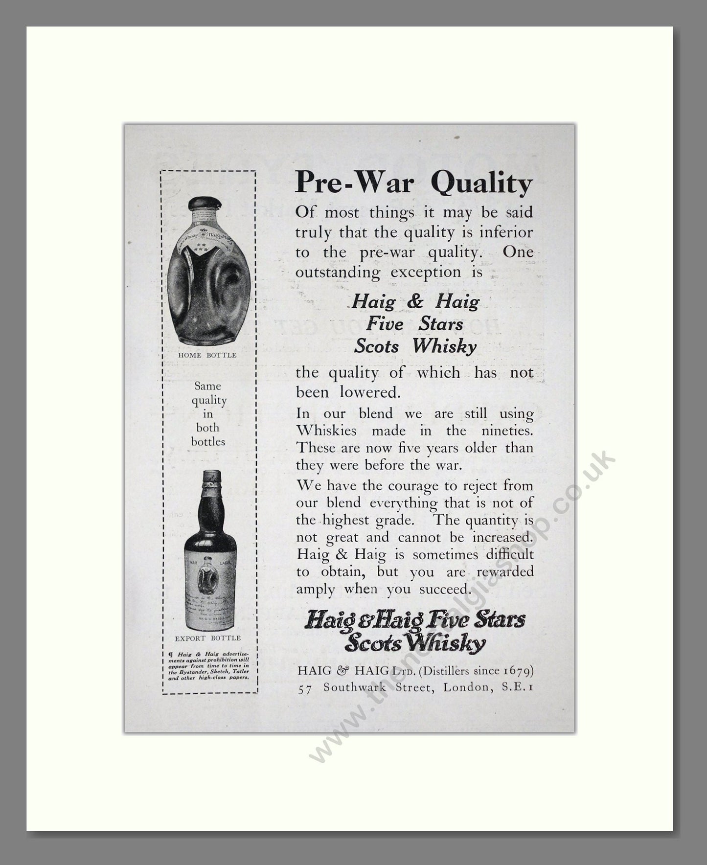 Haig And Haig - Five Stars Scots Whisky. Vintage Advert 1920 (ref AD64993)