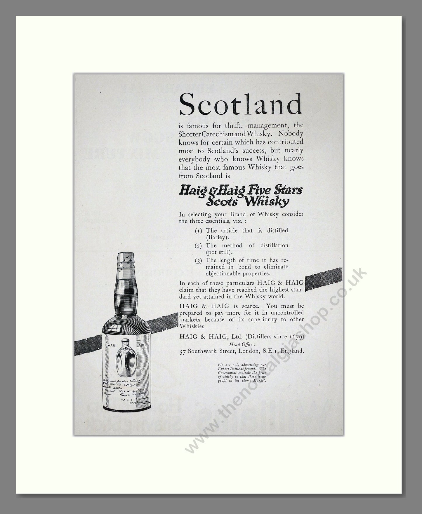 Haig And Haig - Five Stars Scots Whisky. Vintage Advert 1920 (ref AD64994)
