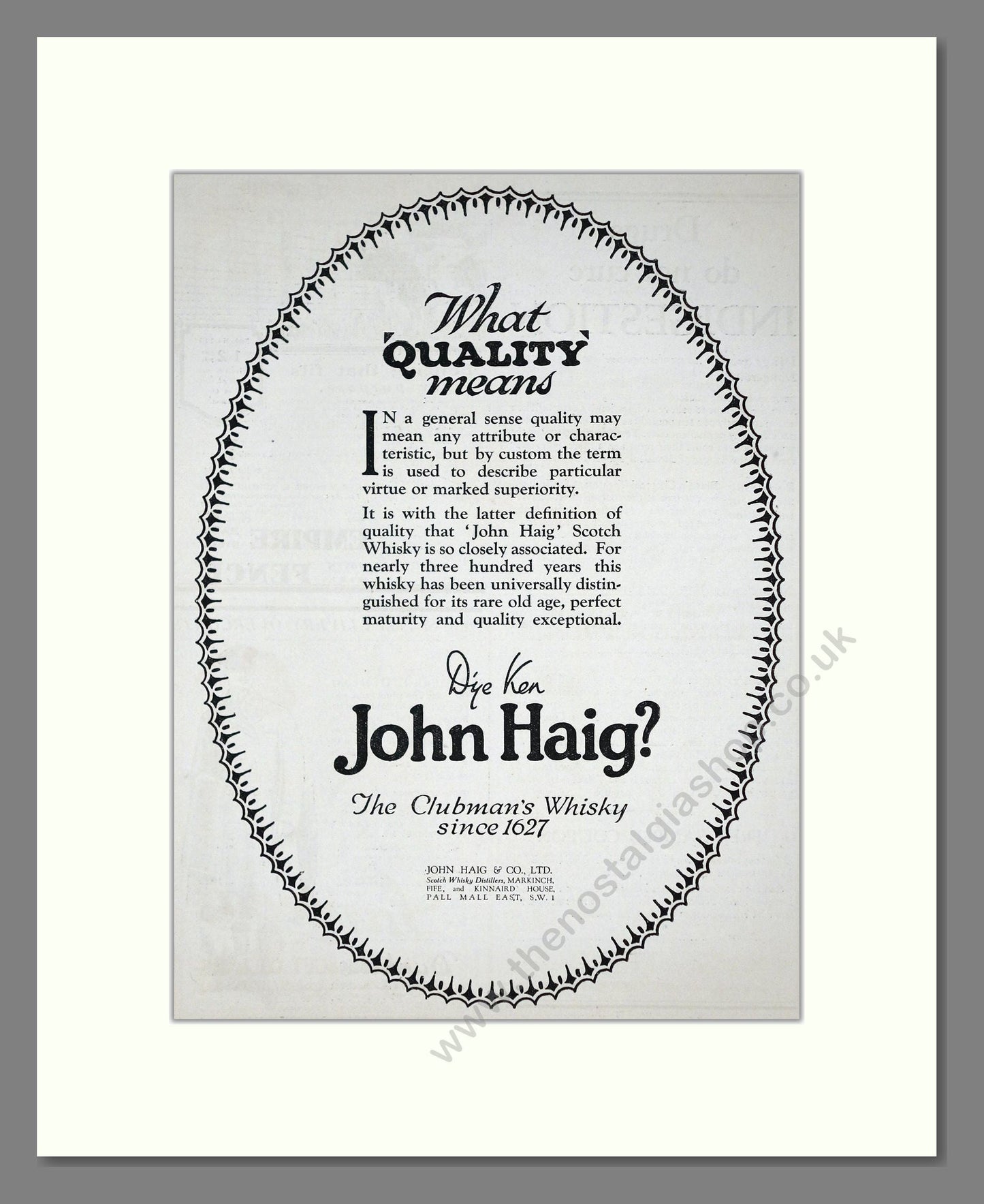 John Haig - The Clubman's Whisky. Vintage Advert 1924 (ref AD65001)