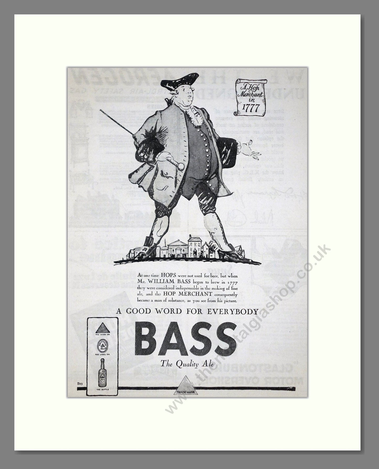 Bass - The Quality Ale. Vintage Advert 1926 (ref AD65048)