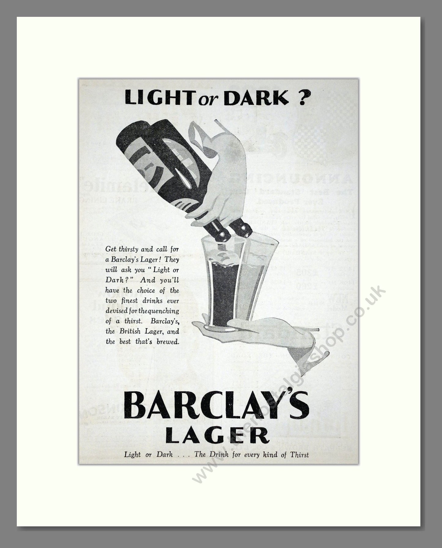 Barclay's - Lager. Vintage Advert 1927 (ref AD65069)
