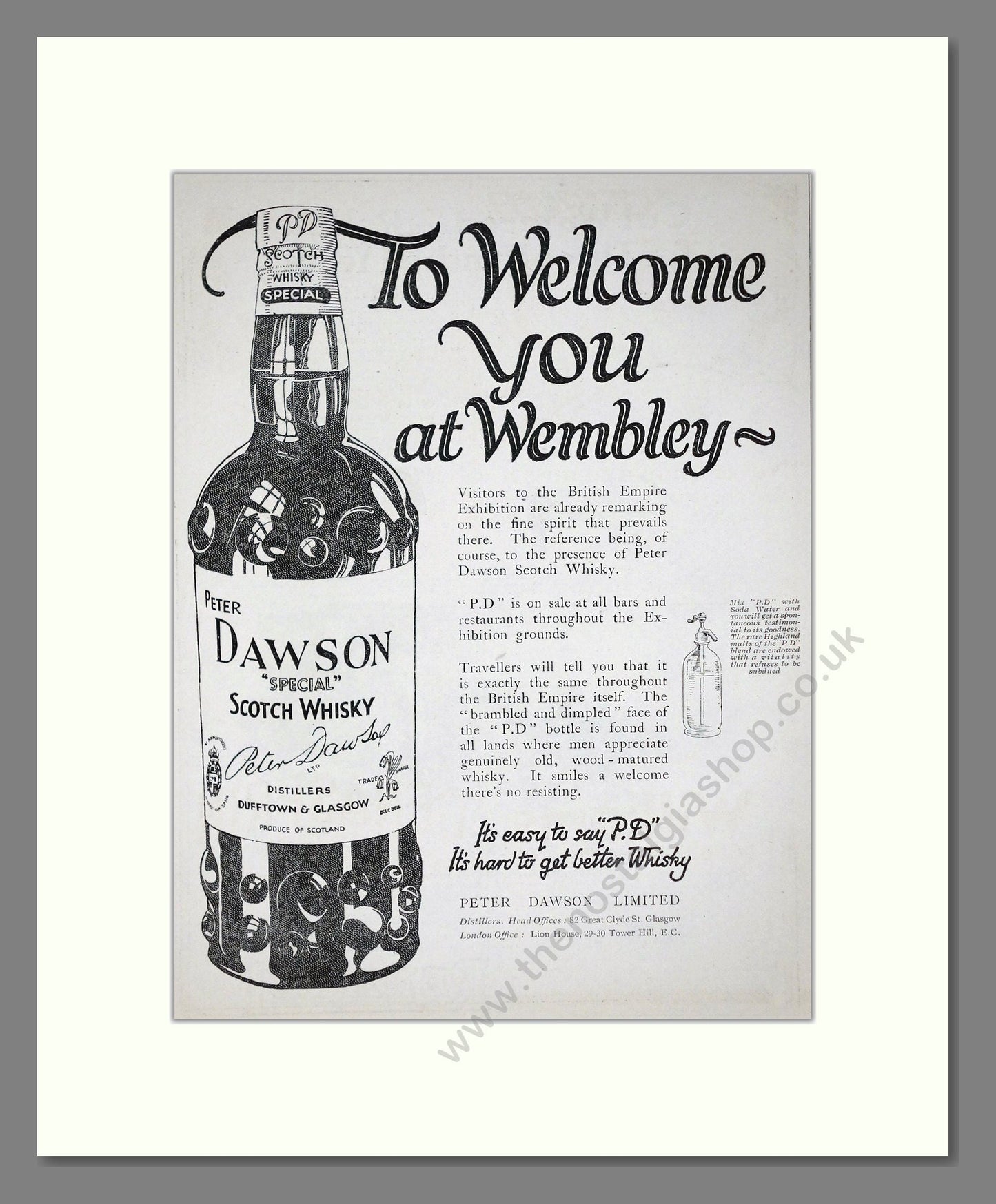 Peter Dawson - Special Wembley Whisky. Vintage Advert 1924 (ref AD65100)