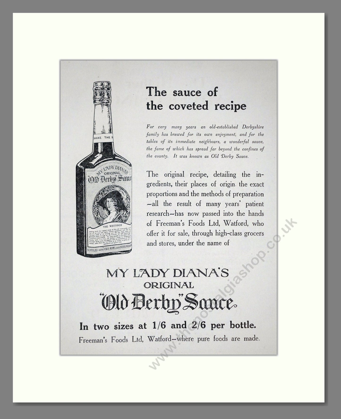 My Lady Diana's - Old Derby Sauce. Vintage Advert 1920 (ref AD65108)