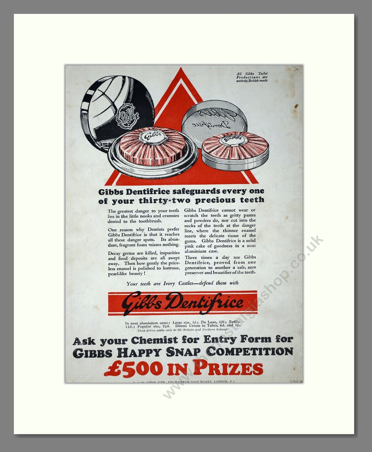 Gibbs - Dentifrice. Vintage Advert 1927 (ref AD65174)