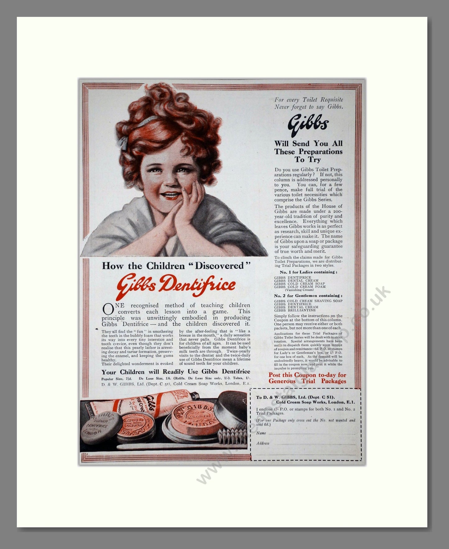 Gibbs - Dentifrice. Vintage Advert 1920 (ref AD65176)