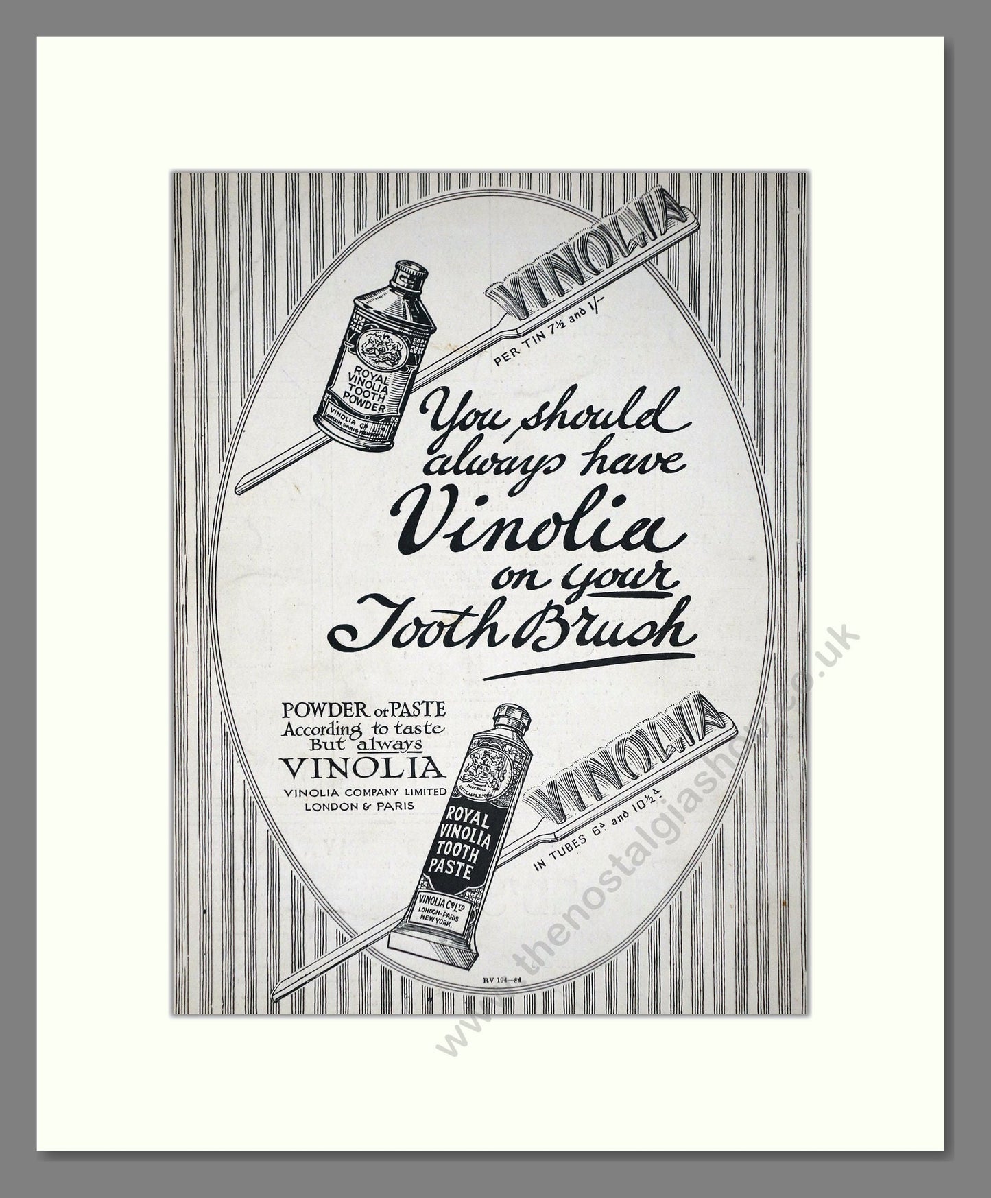 Viniolia - Tooth Powder And Paste. Vintage Advert 1915 (ref AD65181)