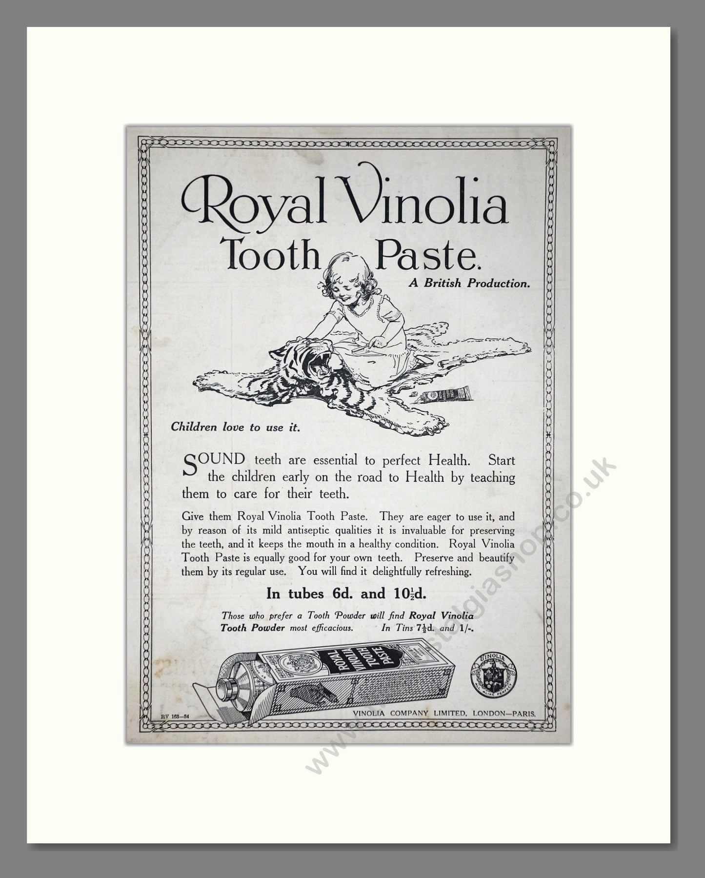 Royal Viniolia - Tooth Paste. Vintage Advert 1915 (ref AD65182)
